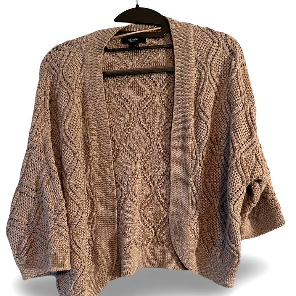 Alfani Petite Womens Cardigan Tan Beige Knitted Sweater Size M